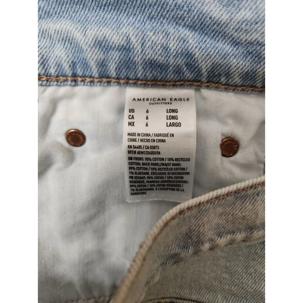 American Eagle Baggy Straight Jeans Womens 6 Long Blue Light Wash Strigid - Picture 10 of 11